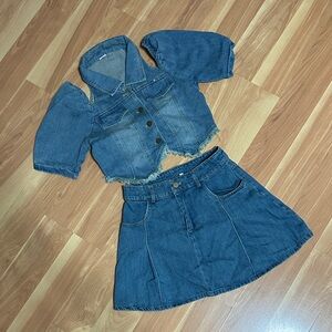 Denim Crop Jacket and Skirt Set